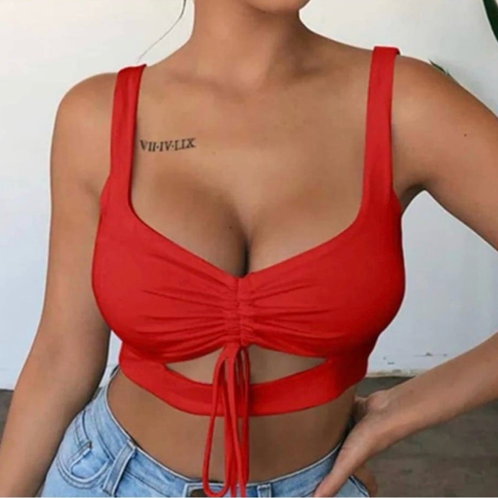 New Red Ruched Crop Top size S